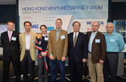 The Secretary for Innovation and Technology, Mr Nicholas W Yang (third right), is pictured with Mr Johnny Chan (first right), Mr Conrad Tsang (second left), Ms Melissa Guzy (third left), Mr Denis Tse (second right) and Mr James Savage (centre) of the Hong Kong Venture Capital and Private Equity Association (HKVCA), and the Partner and Head of Private Equity of KPMG, Mr Rupert Chamberlain (first left), at the Hong Kong Venture Capital Forum organised by the HKVCA today (March 18).